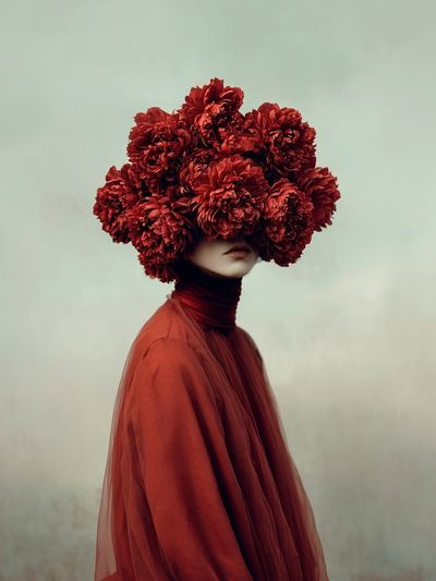 Red Floral Portrait Photography Poster. poster print