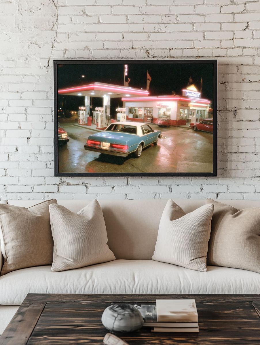 Neon Gas Station Night Poster. — room view 1