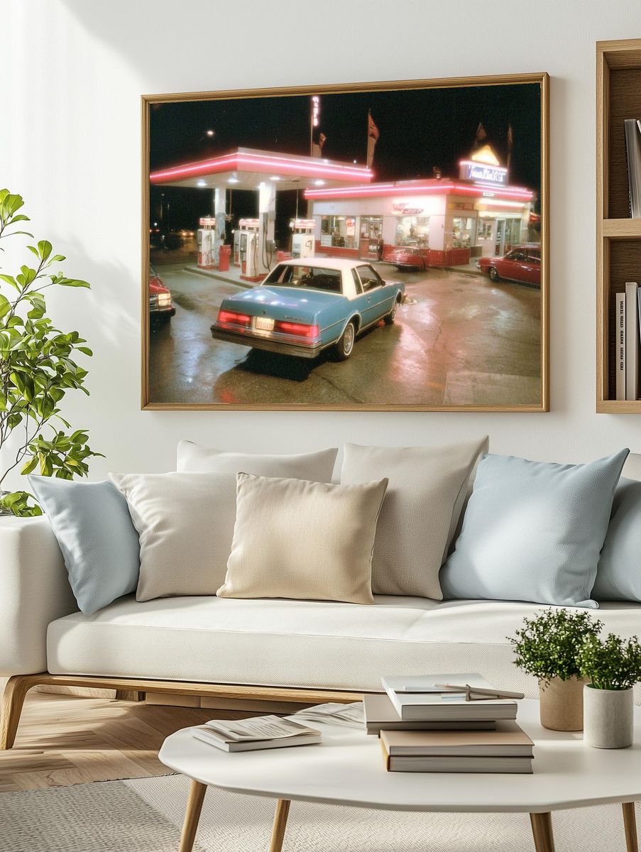 Neon Gas Station Night Poster. — room view 2