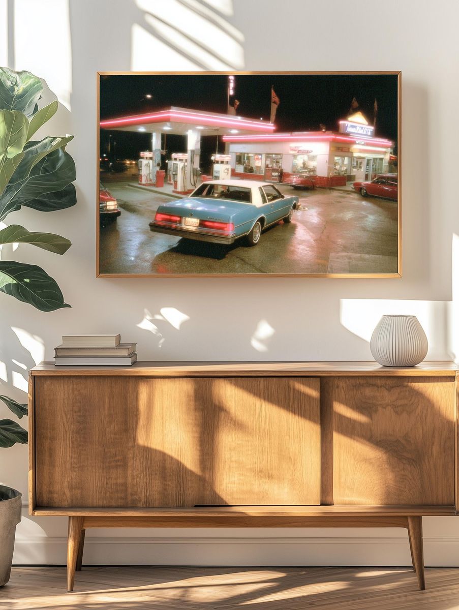 Neon Gas Station Night Poster. — room view 3