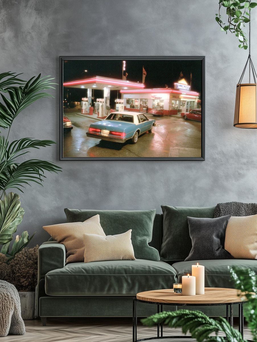 Neon Gas Station Night Poster. — room view 4