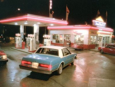 Neon Gas Station Night Poster. poster print