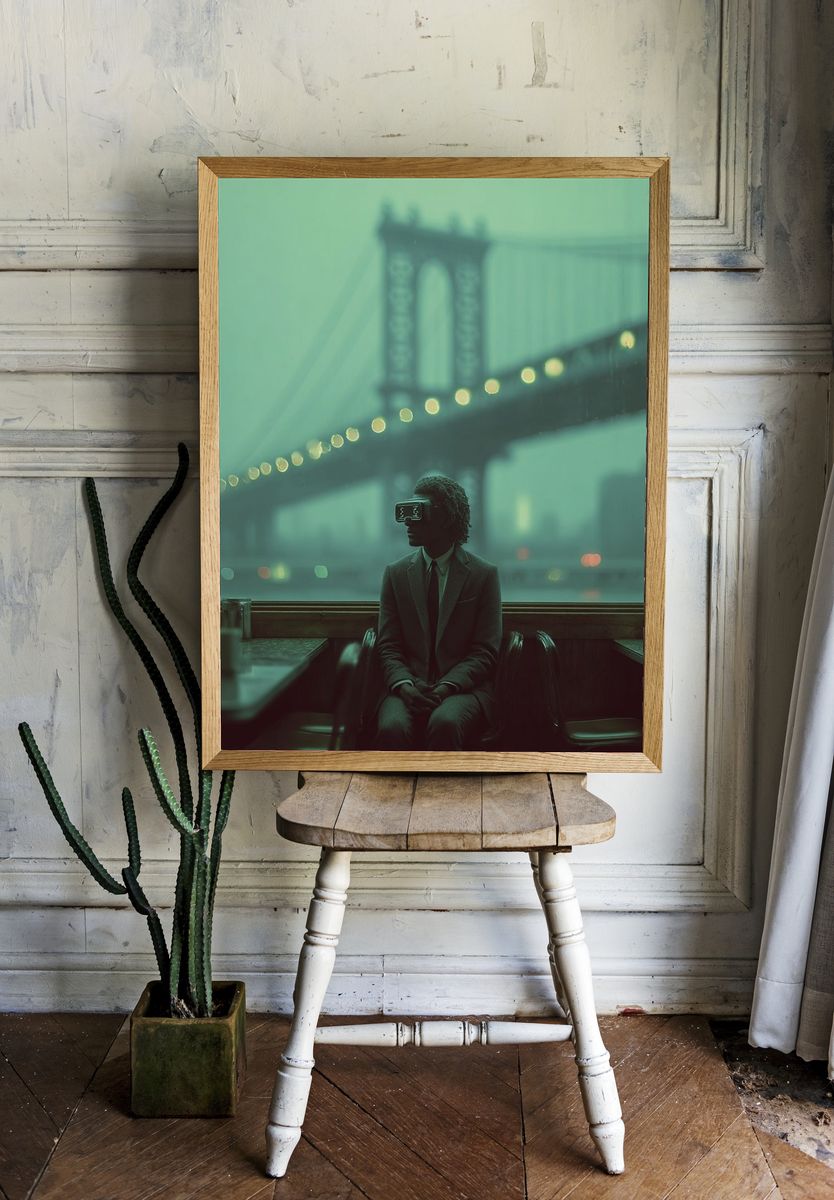 Brooklyn Bridge Noir Portrait Print. — room view 1
