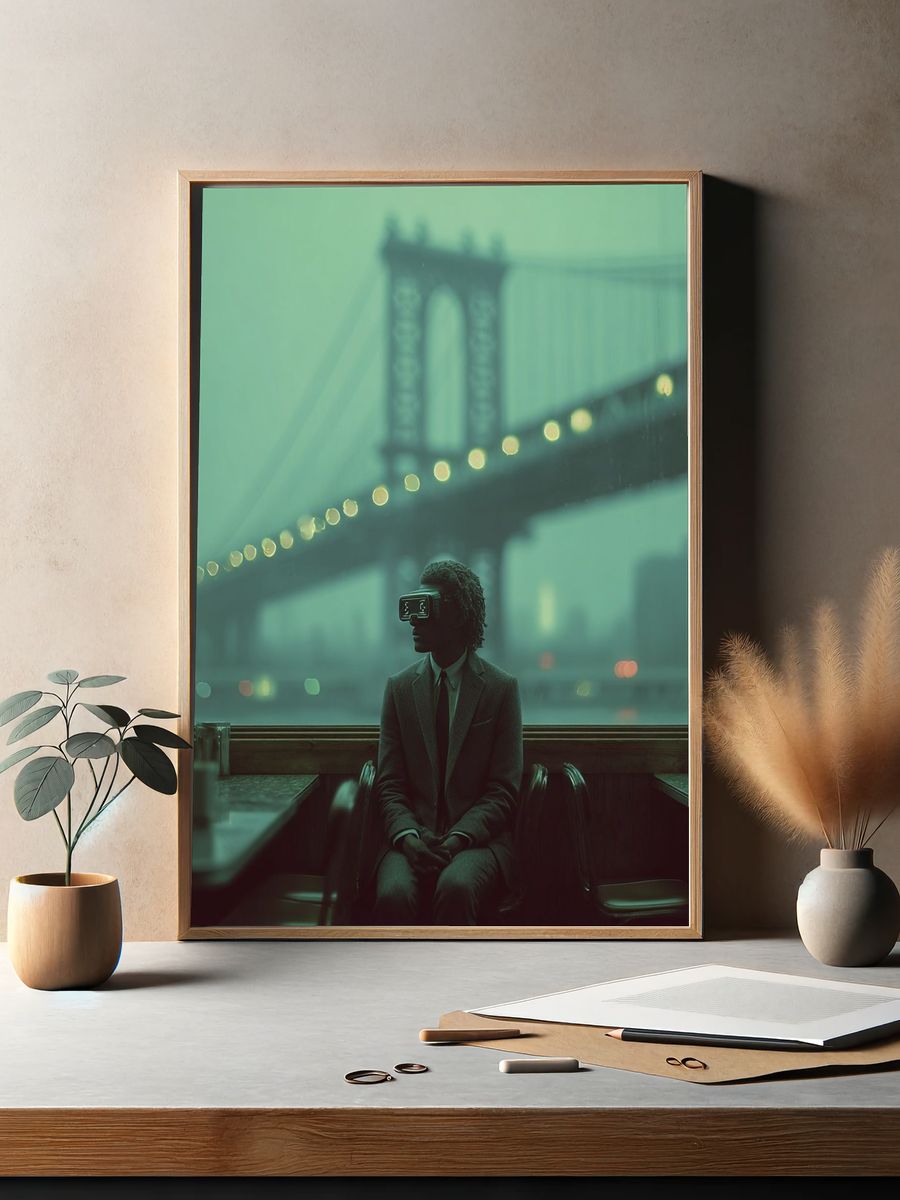 Brooklyn Bridge Noir Portrait Print. — room view 2