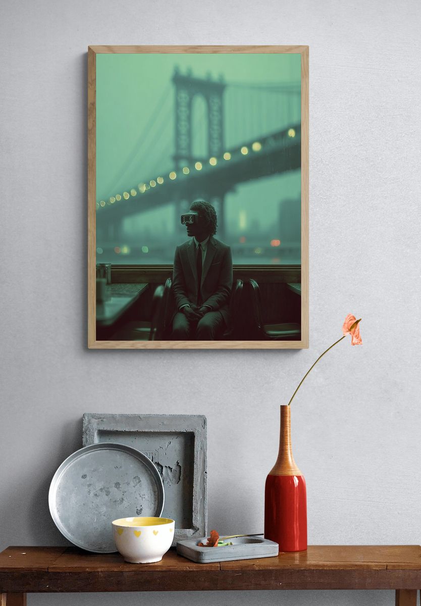 Brooklyn Bridge Noir Portrait Print. — room view 3