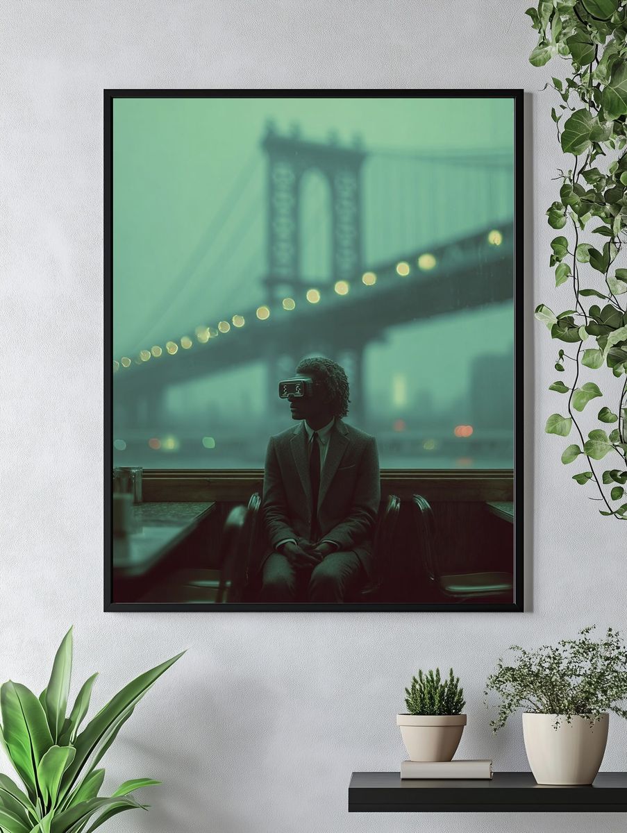 Brooklyn Bridge Noir Portrait Print. — room view 4