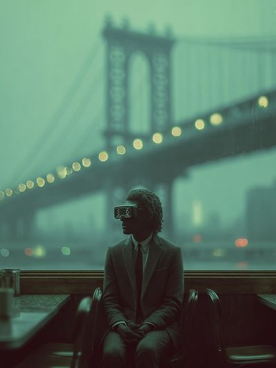 Brooklyn Bridge Noir Portrait Print. poster