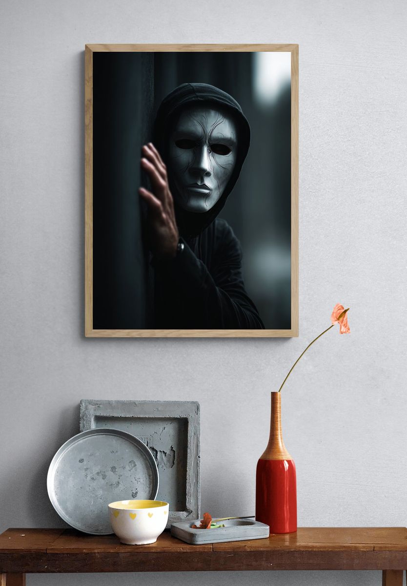 Masked Figure Horror Photography Poster. — room view 3