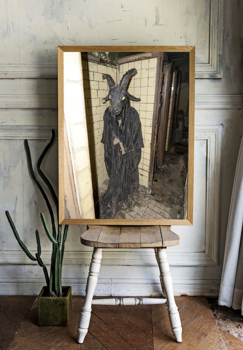 Horned Goat Figure Horror Photography Poster. — room view 1