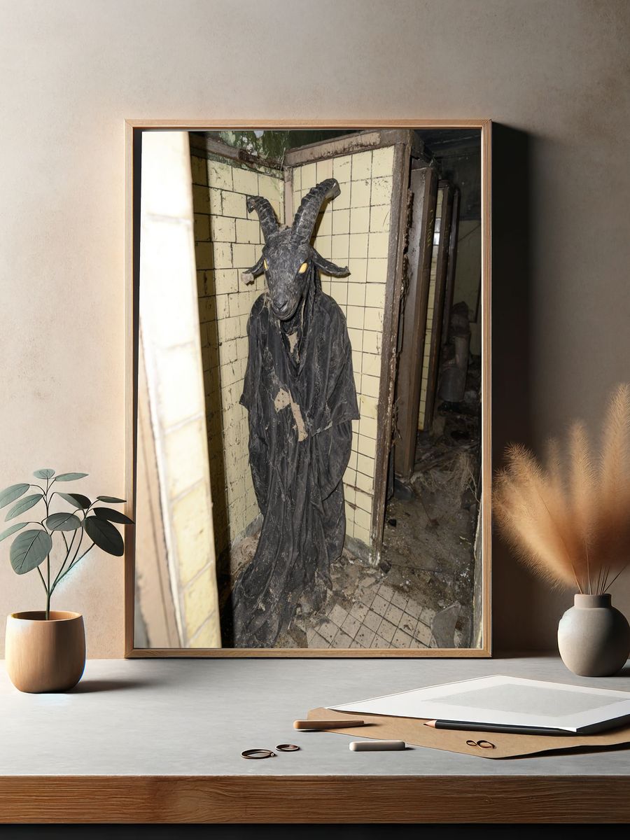 Horned Goat Figure Horror Photography Poster. — room view 2