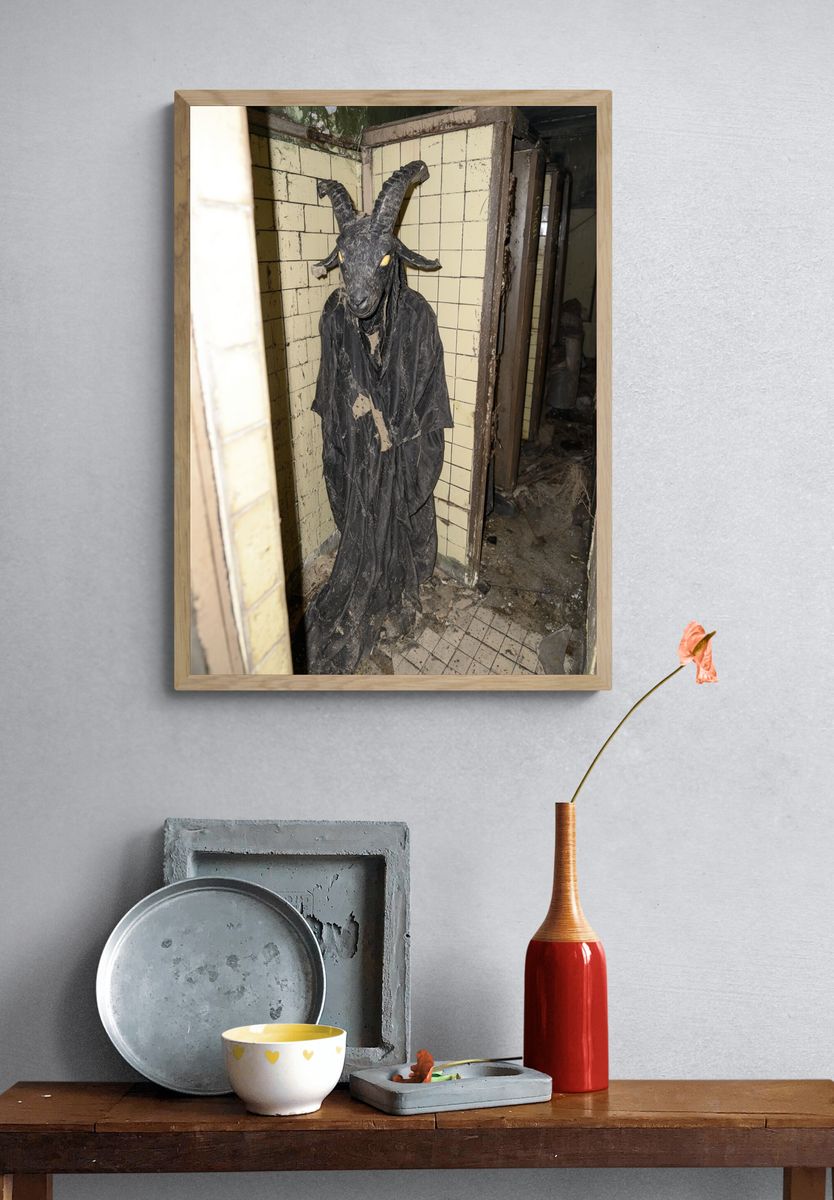 Horned Goat Figure Horror Photography Poster. — room view 3