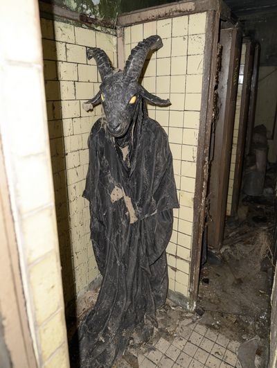 Horned Goat Figure Horror Photography Poster. poster print