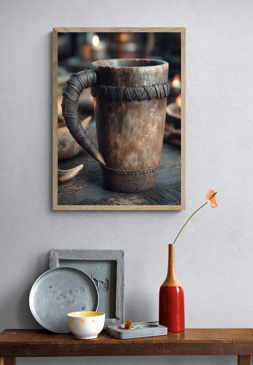 Rustic Horn Mug Photography Poster. — room view 3