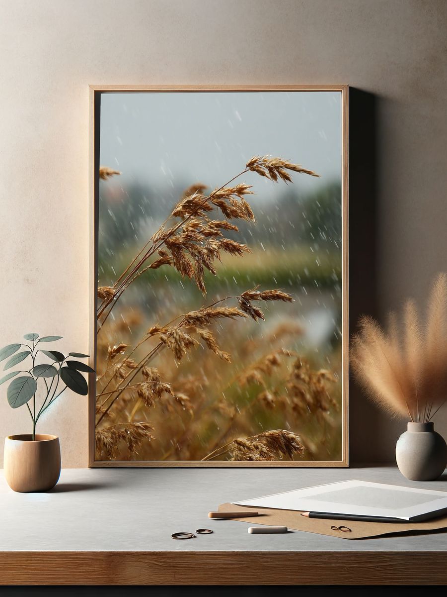Rainy Meadow Grass Photography Poster. — room view 2