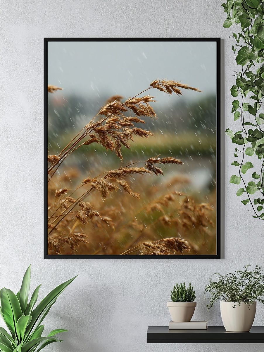 Rainy Meadow Grass Photography Poster. — room view 4