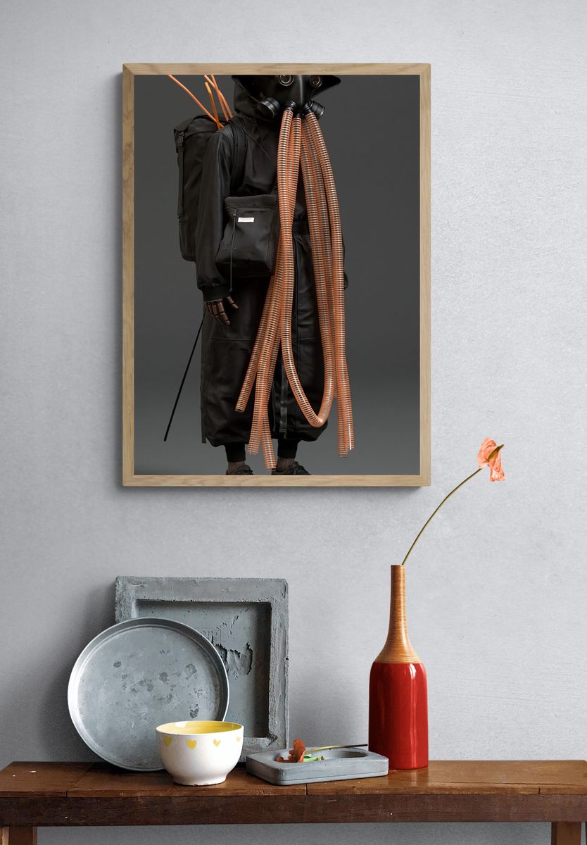 Futuristic Gas Mask Figure Poster. — room view 3