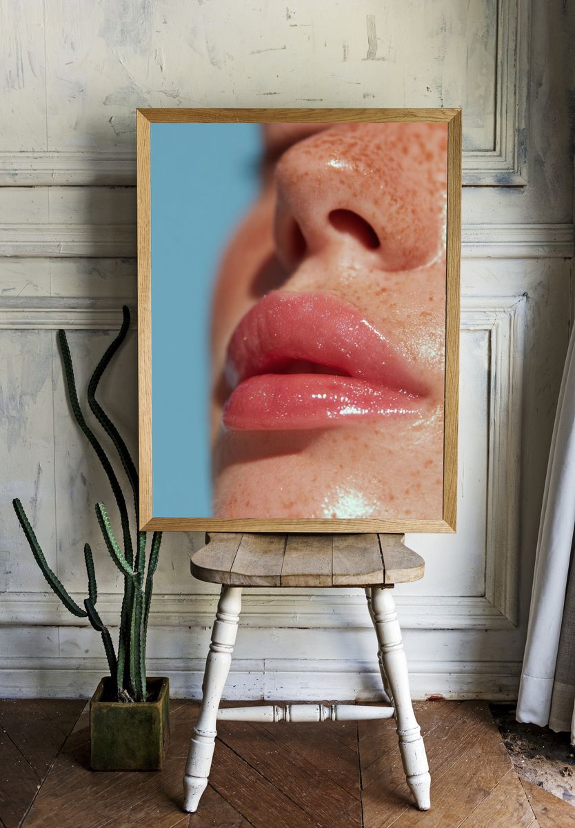 Glossy Freckled Lips Photography Poster. — room view 1
