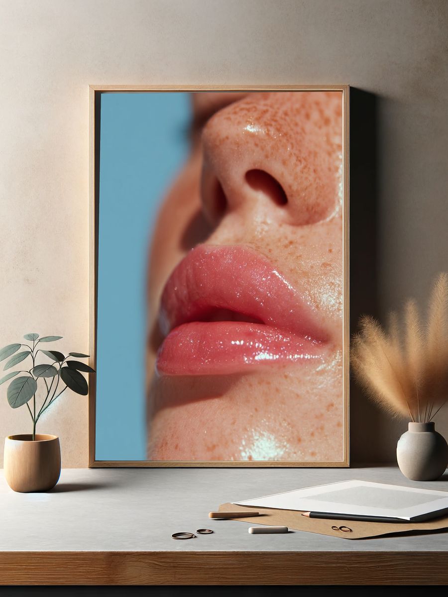 Glossy Freckled Lips Photography Poster. — room view 2