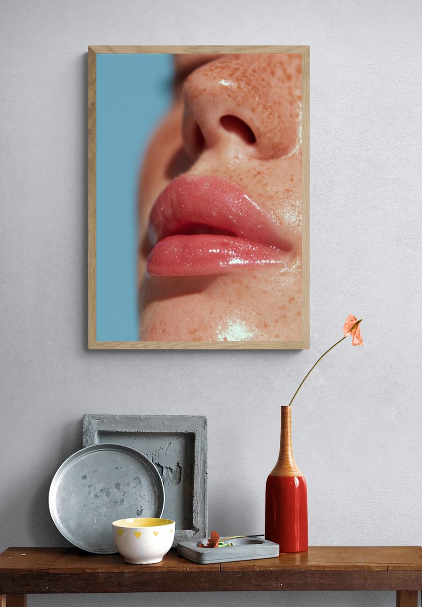 Glossy Freckled Lips Photography Poster. — room view 3