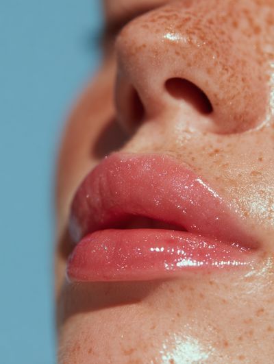 Glossy Freckled Lips Photography Poster. poster print