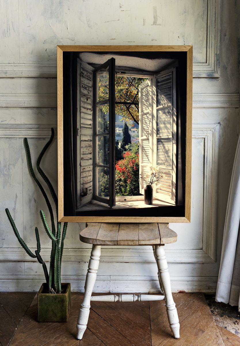 Sunlit Window Garden Photography Poster. — room view 1