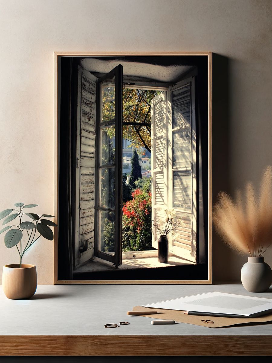 Sunlit Window Garden Photography Poster. — room view 2
