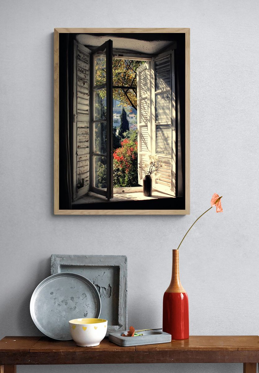 Sunlit Window Garden Photography Poster. — room view 3