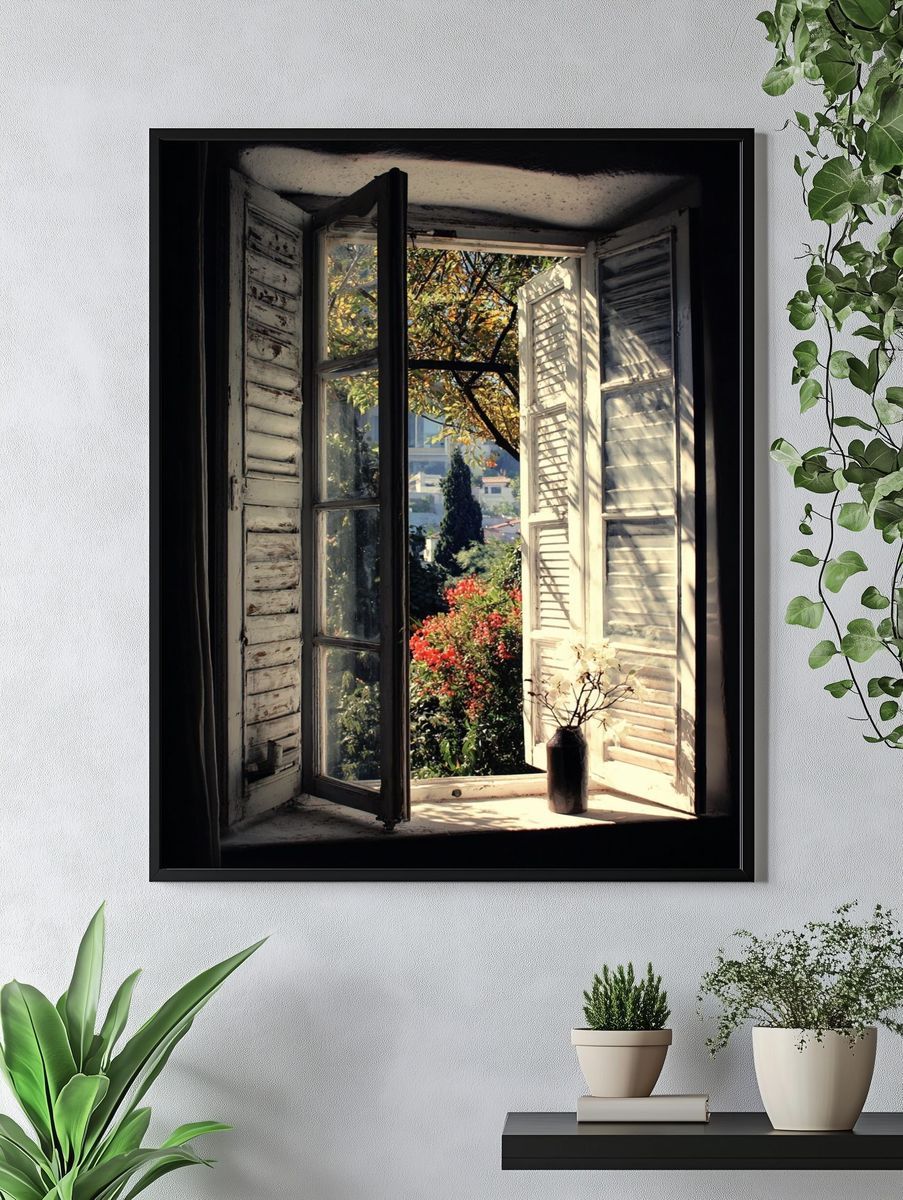 Sunlit Window Garden Photography Poster. — room view 4
