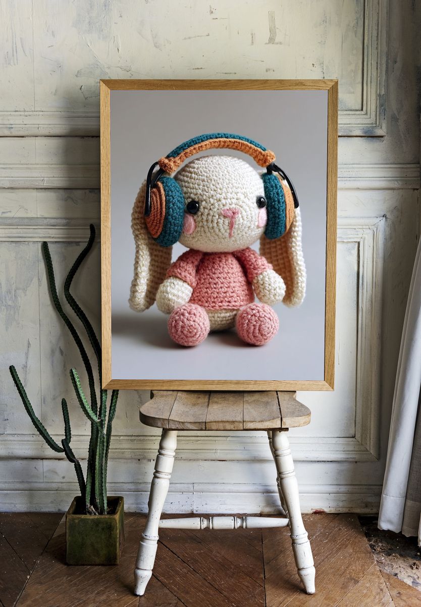 Crocheted Bunny Portrait Print. — room view 1