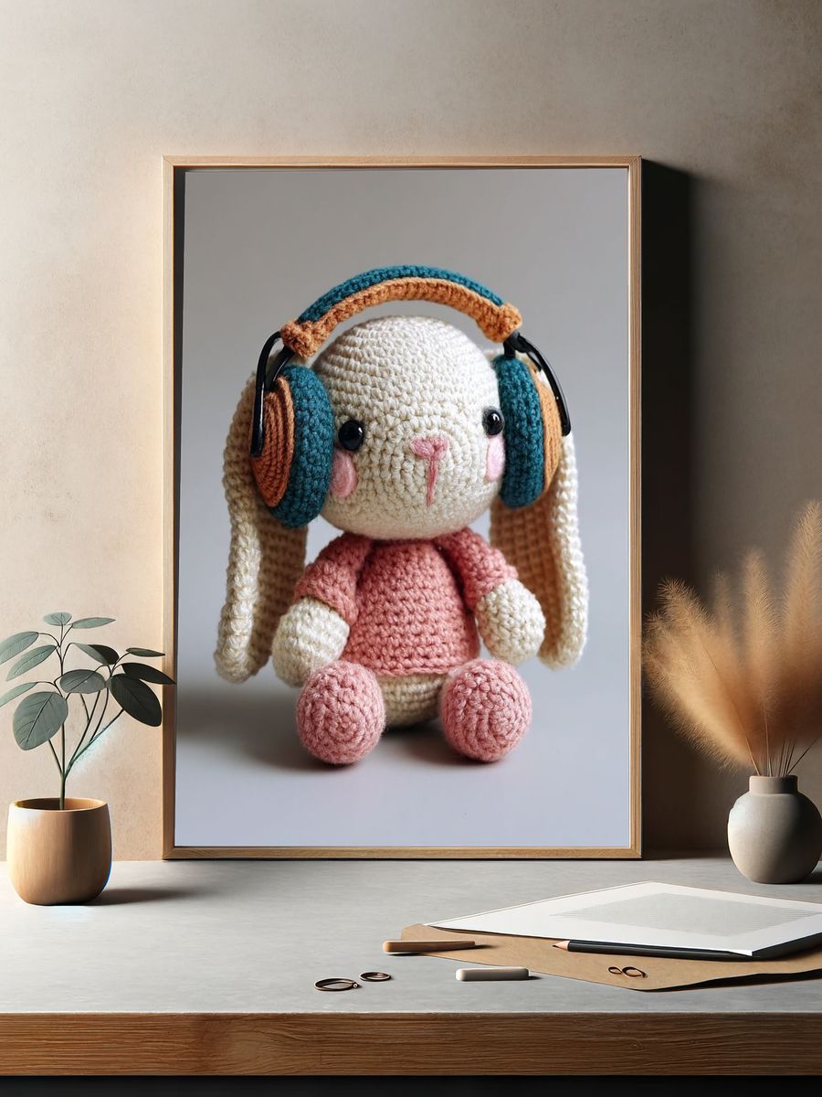 Crocheted Bunny Portrait Print. — room view 2
