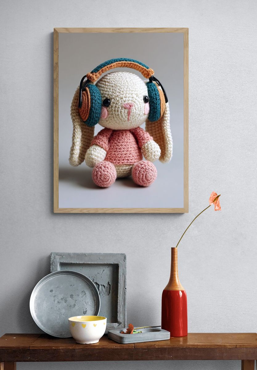 Crocheted Bunny Portrait Print. — room view 3