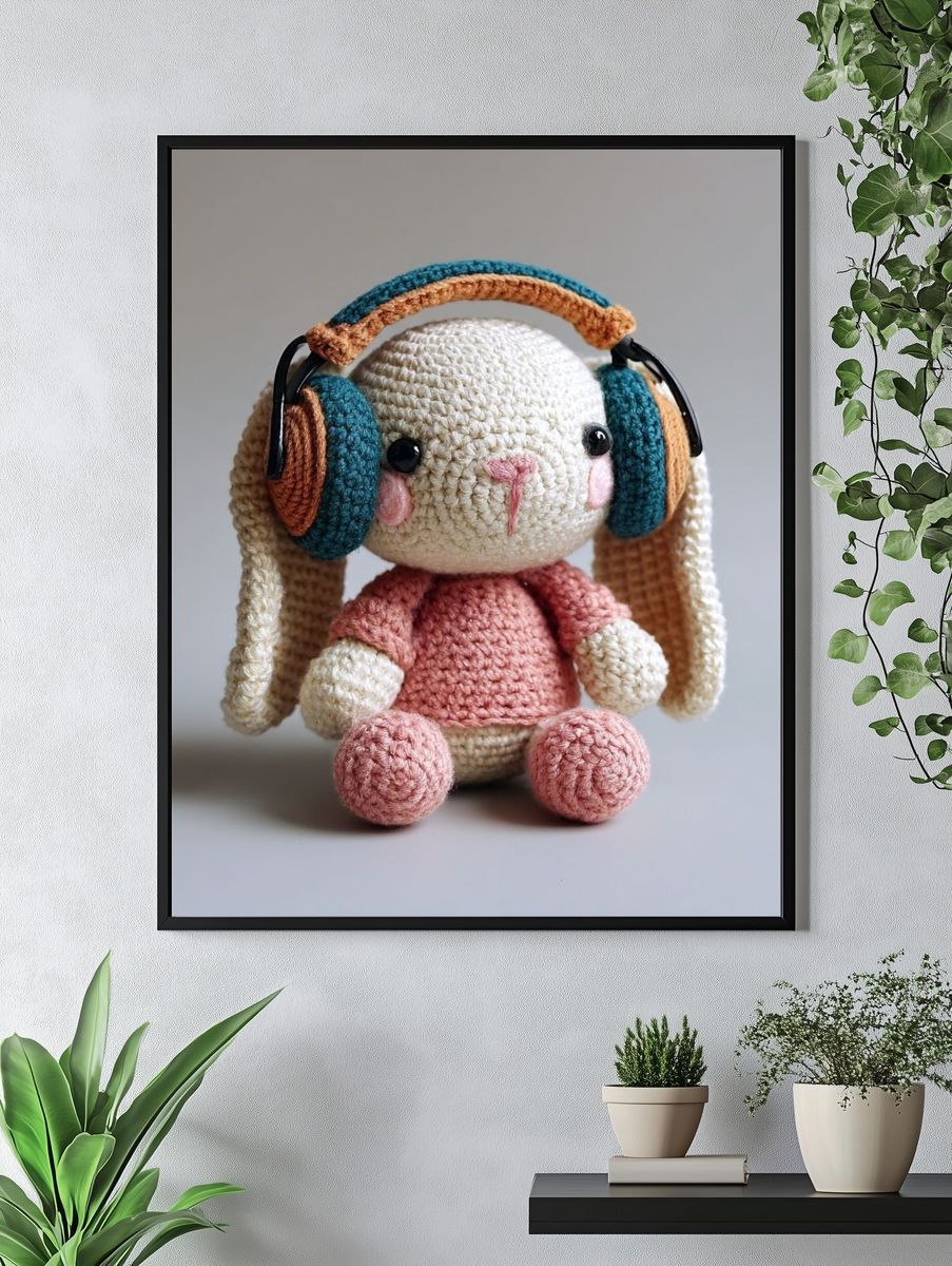 Crocheted Bunny Portrait Print. — room view 4