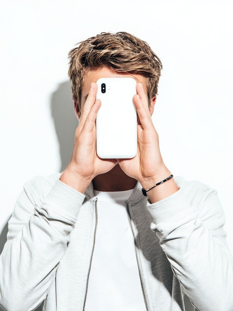 Young Man with Phone — Photography Print. poster detail