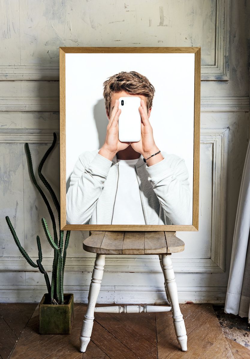 Young Man with Phone — Photography Print. — room view 1