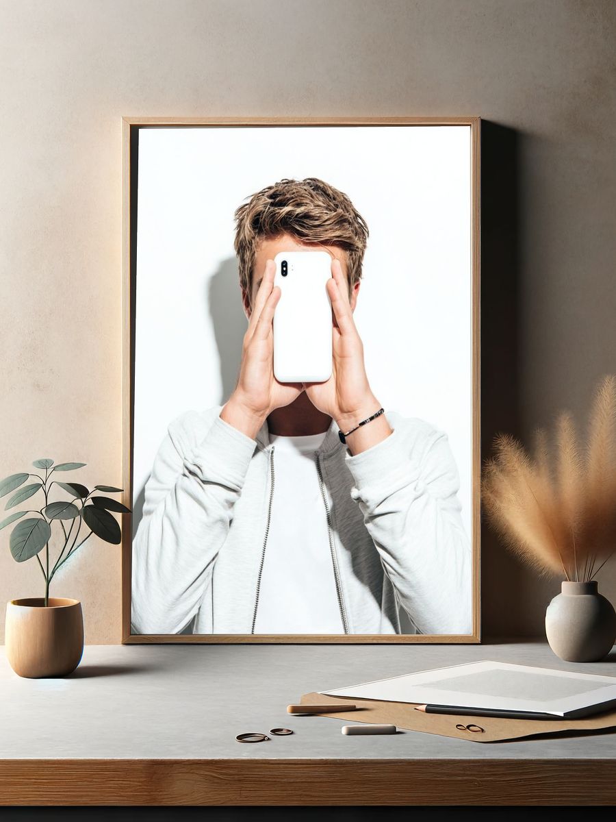 Young Man with Phone — Photography Print. — room view 2