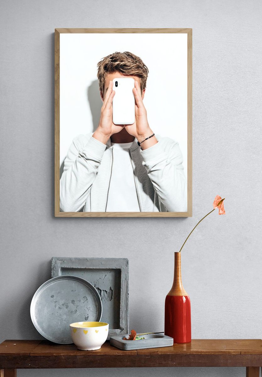 Young Man with Phone — Photography Print. — room view 3