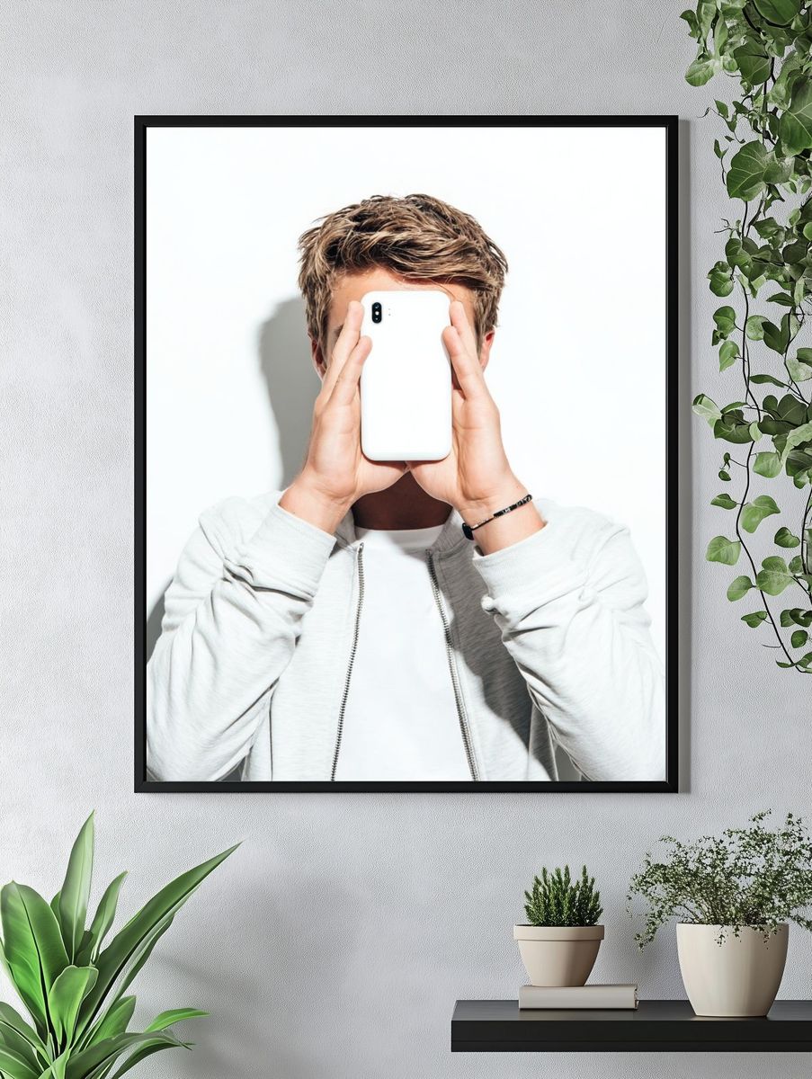 Young Man with Phone — Photography Print. — room view 4