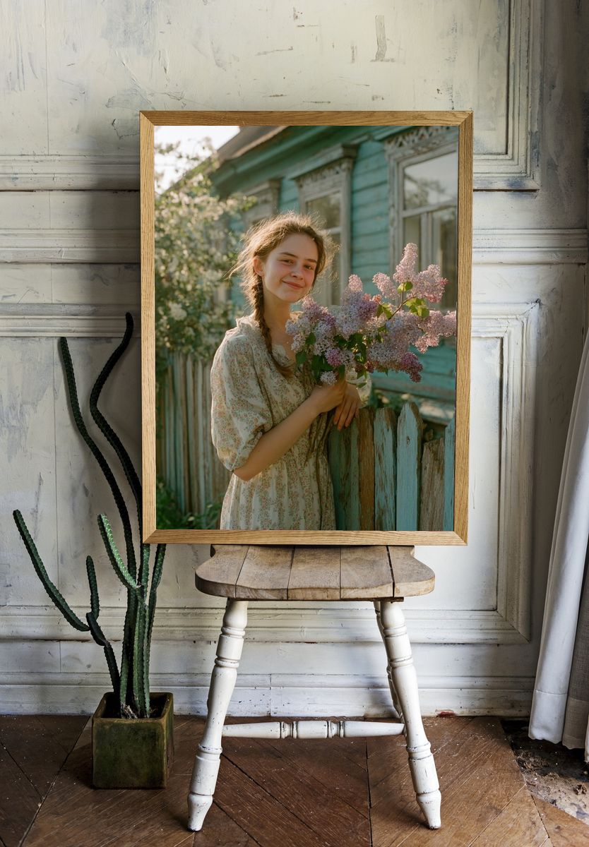 Girl with Lilacs Photography Poster. — room view 1