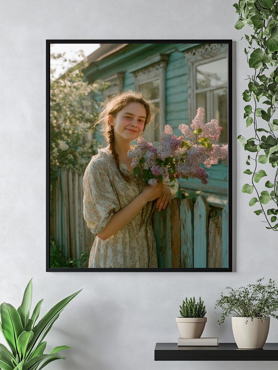 Girl with Lilacs Photography Poster. — room view 4