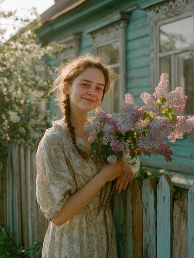 Girl with Lilacs Photography Poster. poster print