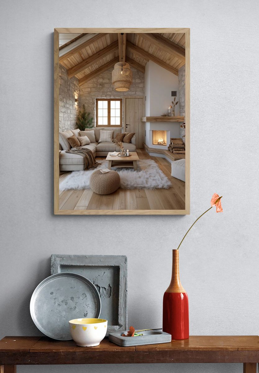 Cozy Rustic Living Room Photography Poster. — room view 3