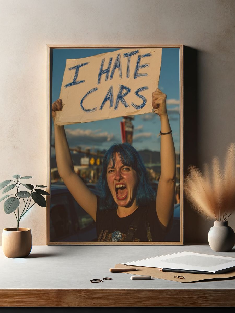 I Hate Cars — Protest Photography Print. — room view 2