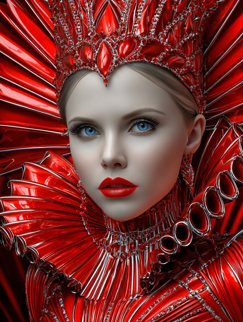 Crimson Futurist Portrait Print. poster detail