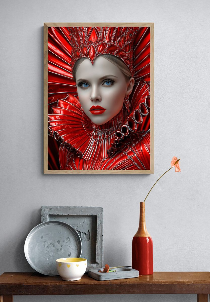 Crimson Futurist Portrait Print. — room view 3
