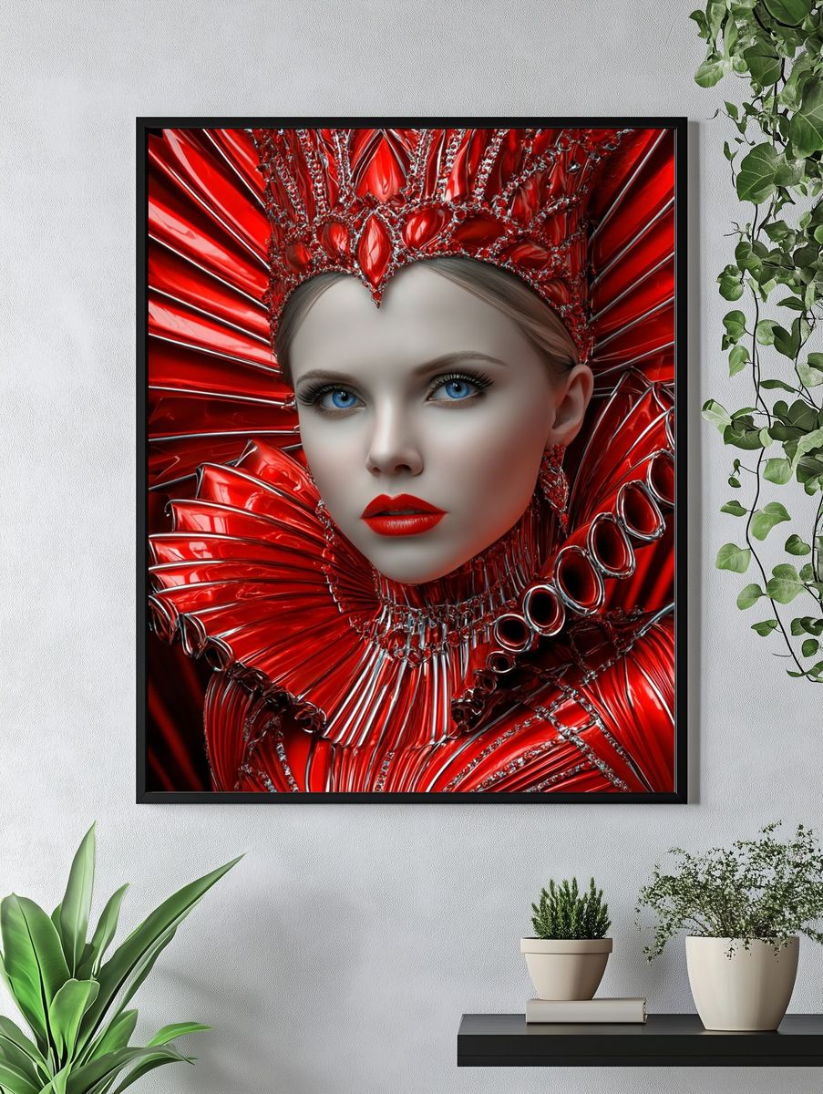 Crimson Futurist Portrait Print. — room view 4