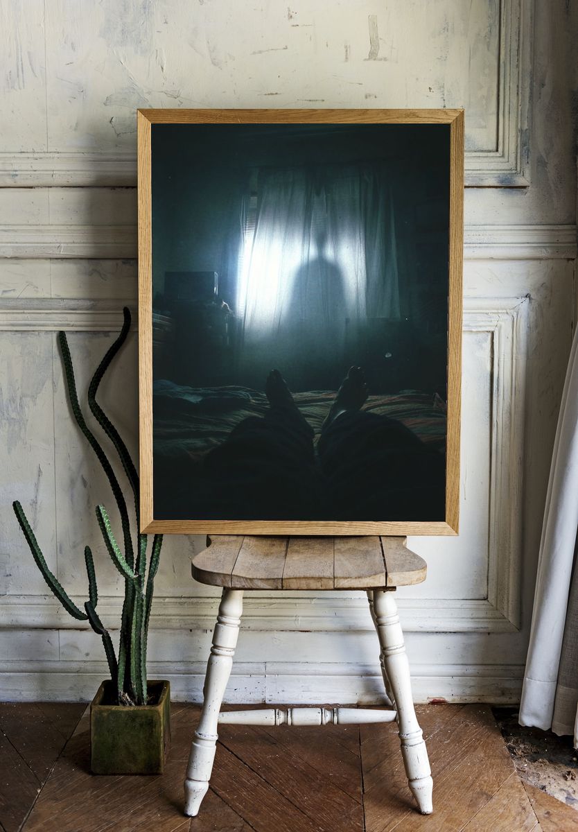 Shadowy Bedroom Silhouette Photography Poster. — room view 1
