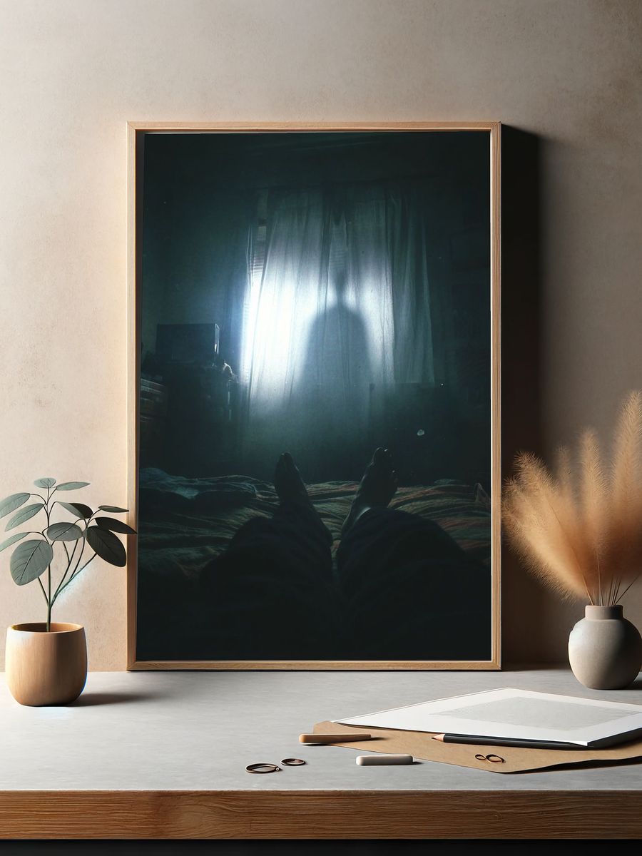 Shadowy Bedroom Silhouette Photography Poster. — room view 2