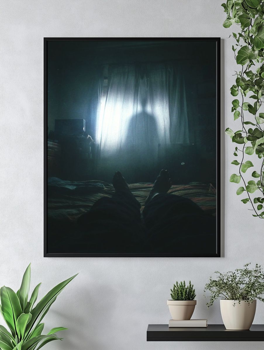 Shadowy Bedroom Silhouette Photography Poster. — room view 4