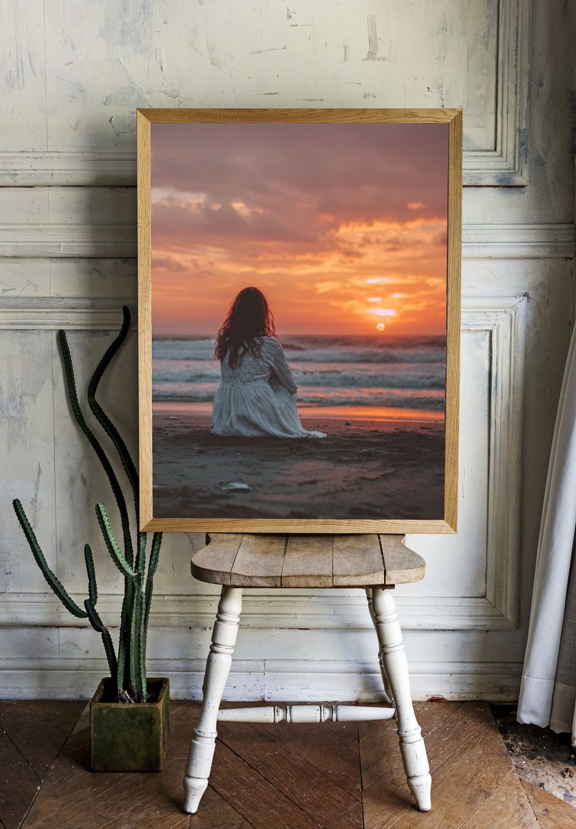 Sunset Beach Solitude Photography Poster. — room view 1
