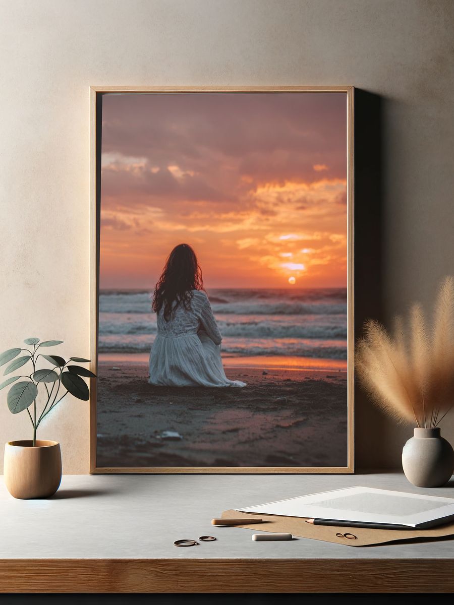 Sunset Beach Solitude Photography Poster. — room view 2